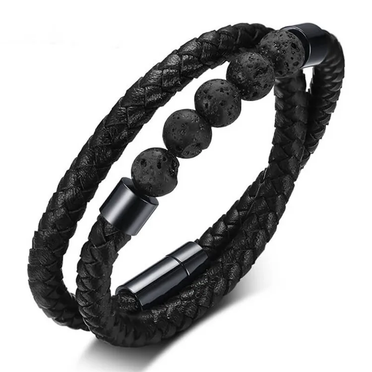 

Energinox Wholesale Double Tour Beaded Custom Bead Leather Wrap Bracelet