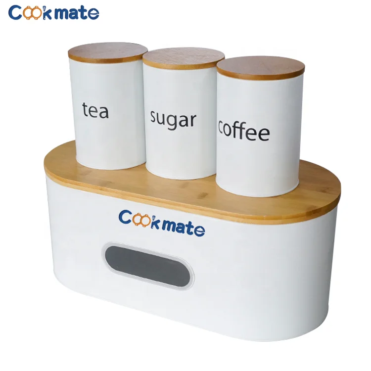 

Bread box with cutting board cover black/white powder coated galvanized metal, long service life