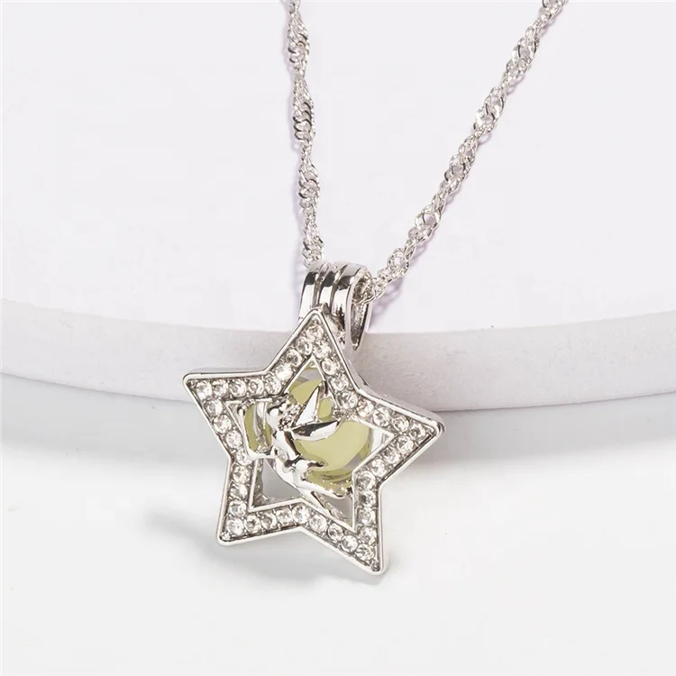 Halloween Artistic Pentagram Angel Diamond Pendant Birthstone Unicorn Zircon Necklace