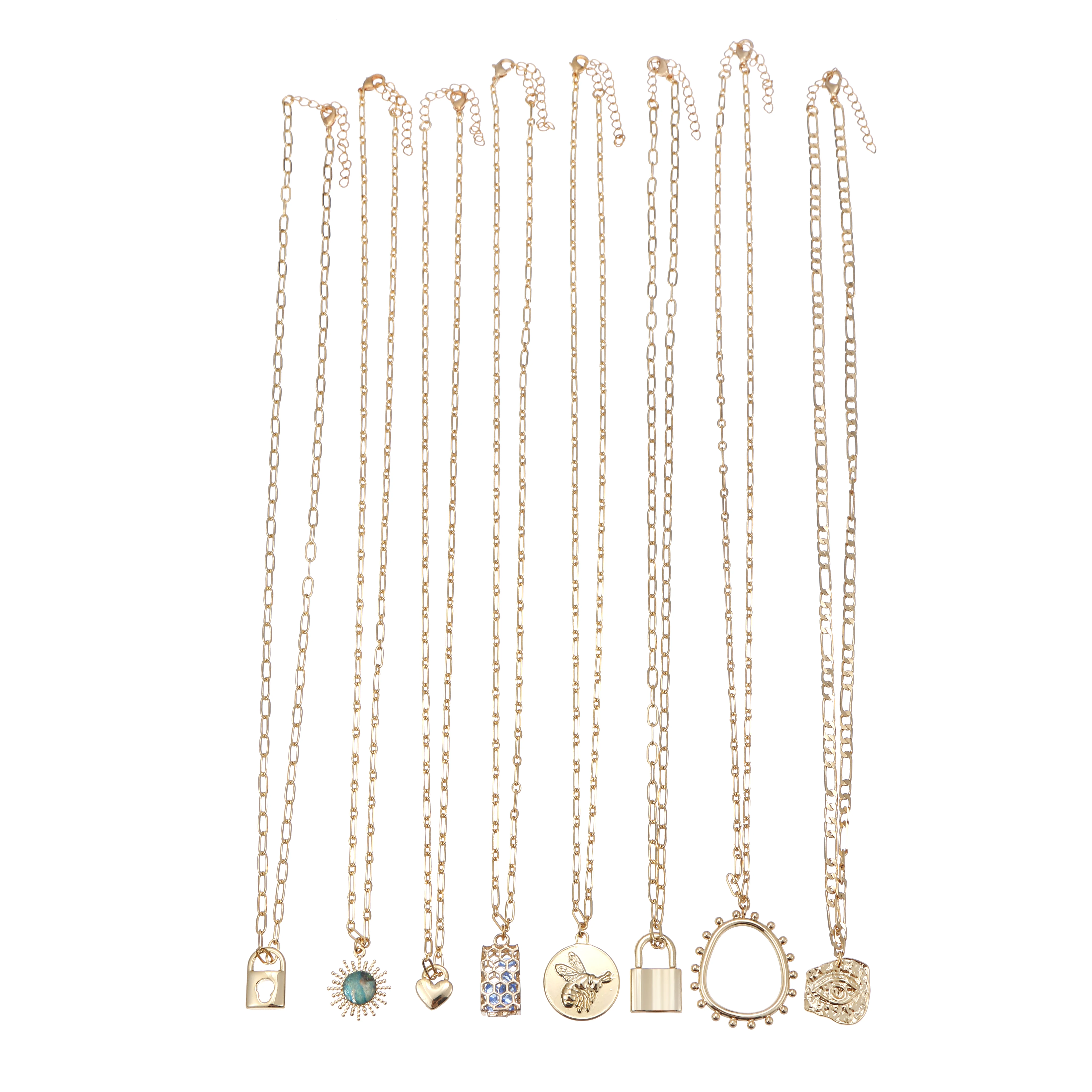 

2021 Fashion Statement Women Tiny Charm Gold Sun Heart Lock Long Chain Pendant Choker Necklace Jewelry Kolye