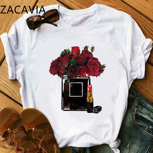 

Zacavia 2021 Summer Fashion Girl T-shirt Eyelashes Red Lips Printed Ladies Short Sleeve T-shirt Free Shipping, Picture showed