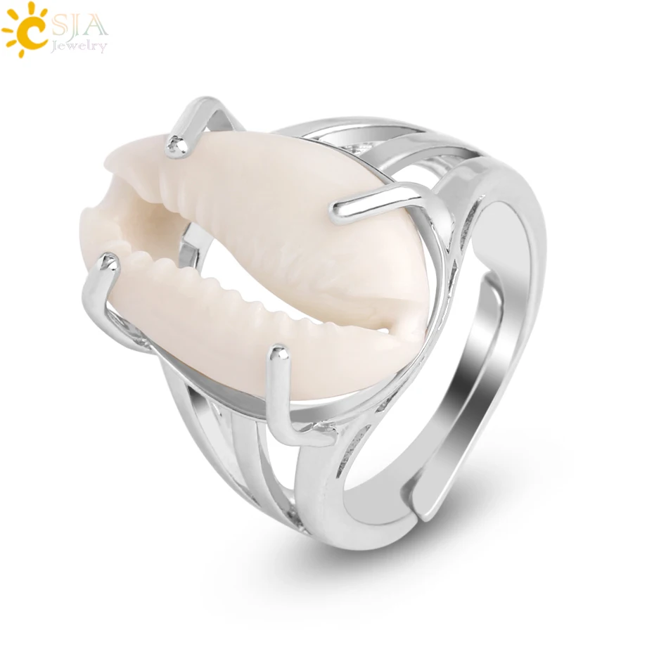 

CSJA wholesale natural white conch ring for women summer beach jewelry seashell gold silver color finger ring G057