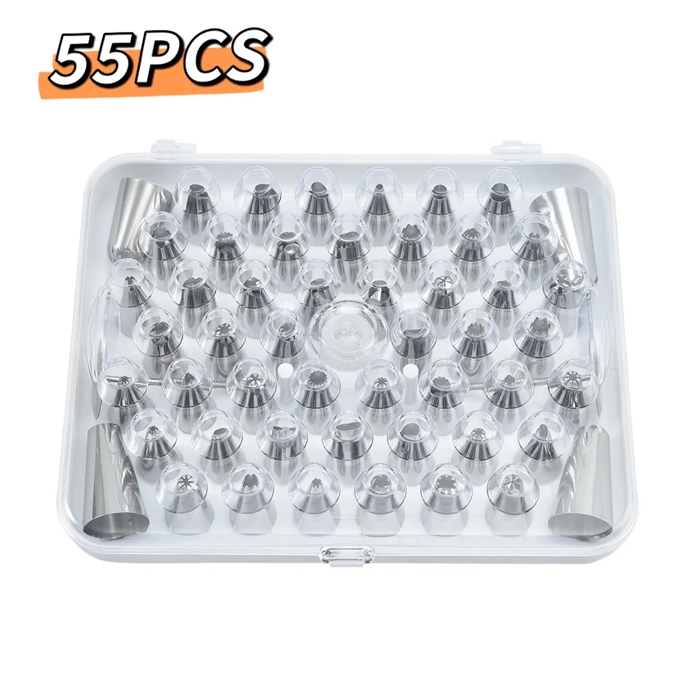 

Lixsun 55PCS Stainless Steel Cake Pinping Nozzles Decorating Icing Piping Tips Nozzles Set Cake Decorating Tips Set, Silver