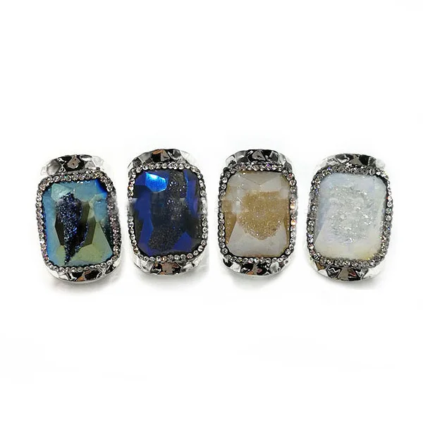 

Wholesale Gold Plated Natural Agate Rings Titanium Druzy Ring Silver Plated Drusy Gemstone Geode Jewelry for Men