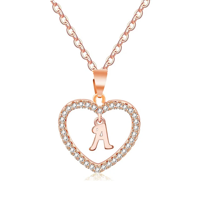 

Initial Heart Necklace for Women CZ Heart Letter A-Z Name Alphabet Pendant Necklace Valentine's Day Gift