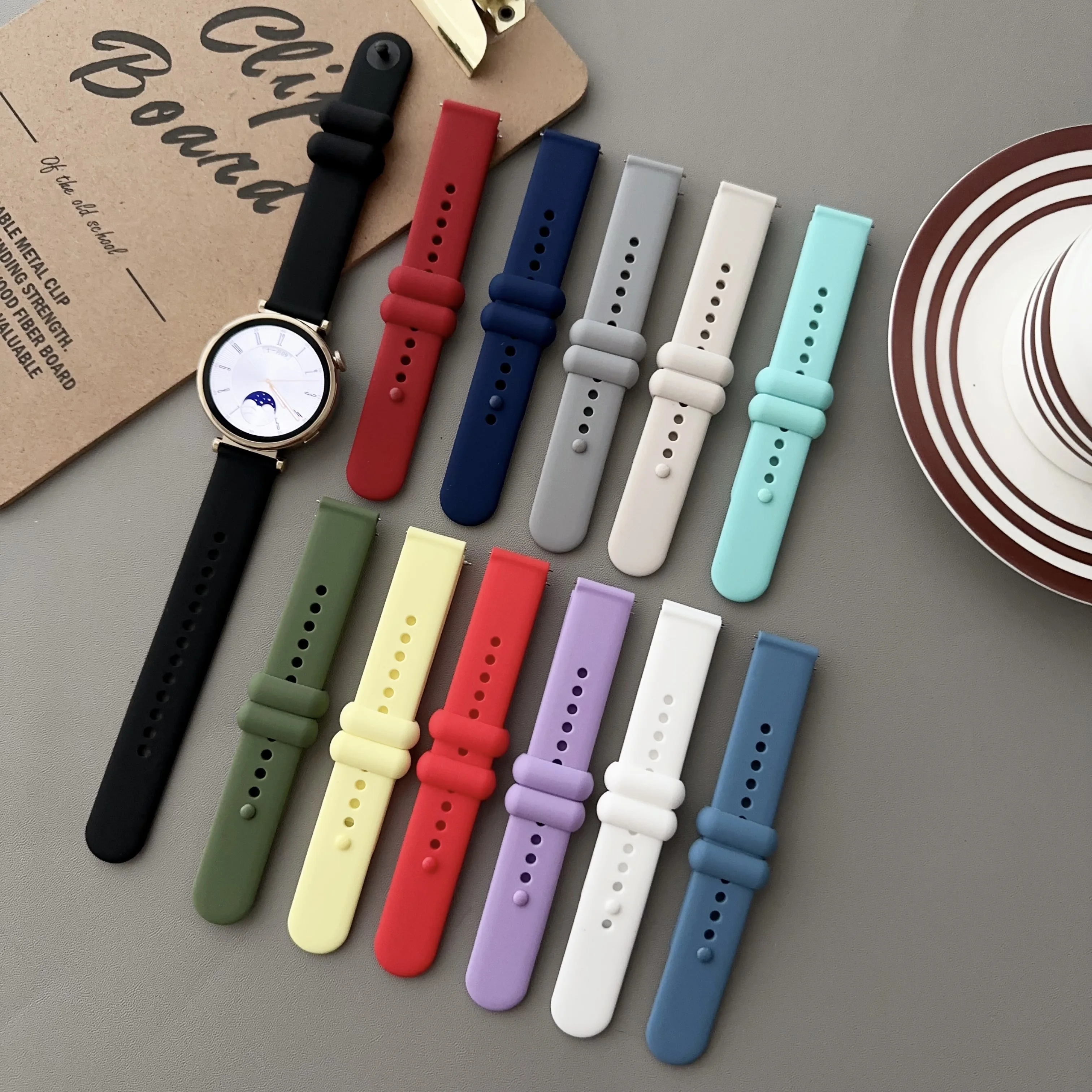 

Universal 18mm 20mm 22mm silicon watch straps double ring solid color sport watch band for Samsung huawei smartwatch rubber band