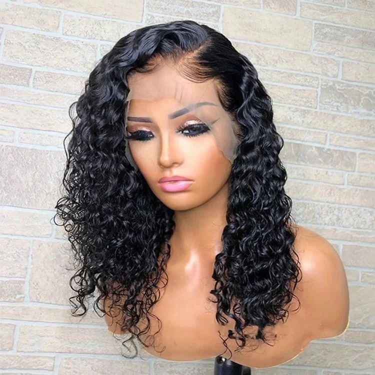 

Natural Color Short Swiss Lace Curly Hair Wig For Black Women 100% Raw Indian Human Hair Lace Front Wig