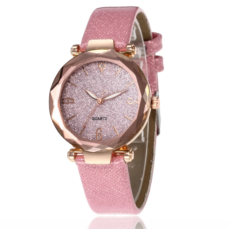 

New hot selling women fashion sky silver powder digital belt wrist watch color leather watchband leisure quartz watch, 6 colors
