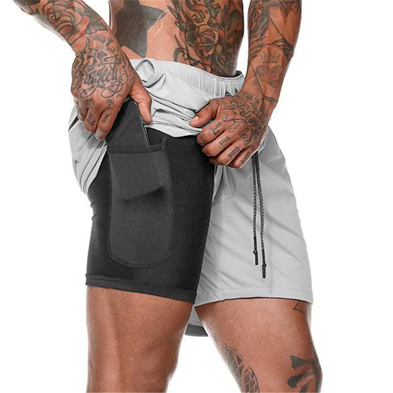 Custom mesh Men's Hiphop 100% polyester Shorts Mens 2 in 1 Gyms Shorts Male Quick Drying Street Sporty Pocket Shorts Jogging
