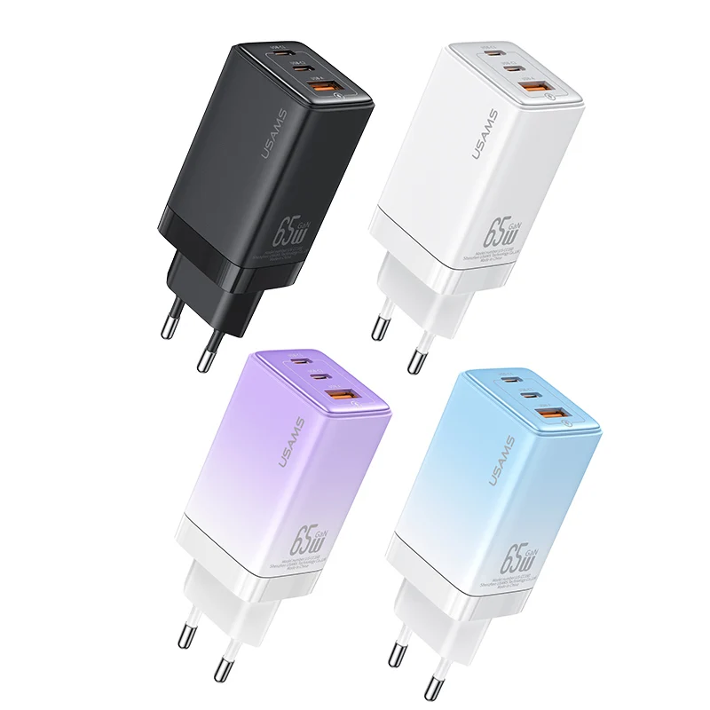 

USAMS 65W Charger Usb Fast Charging Charger Phone Accessories 2023 Trend New 3-Port Gan Usb-c Wall Charger