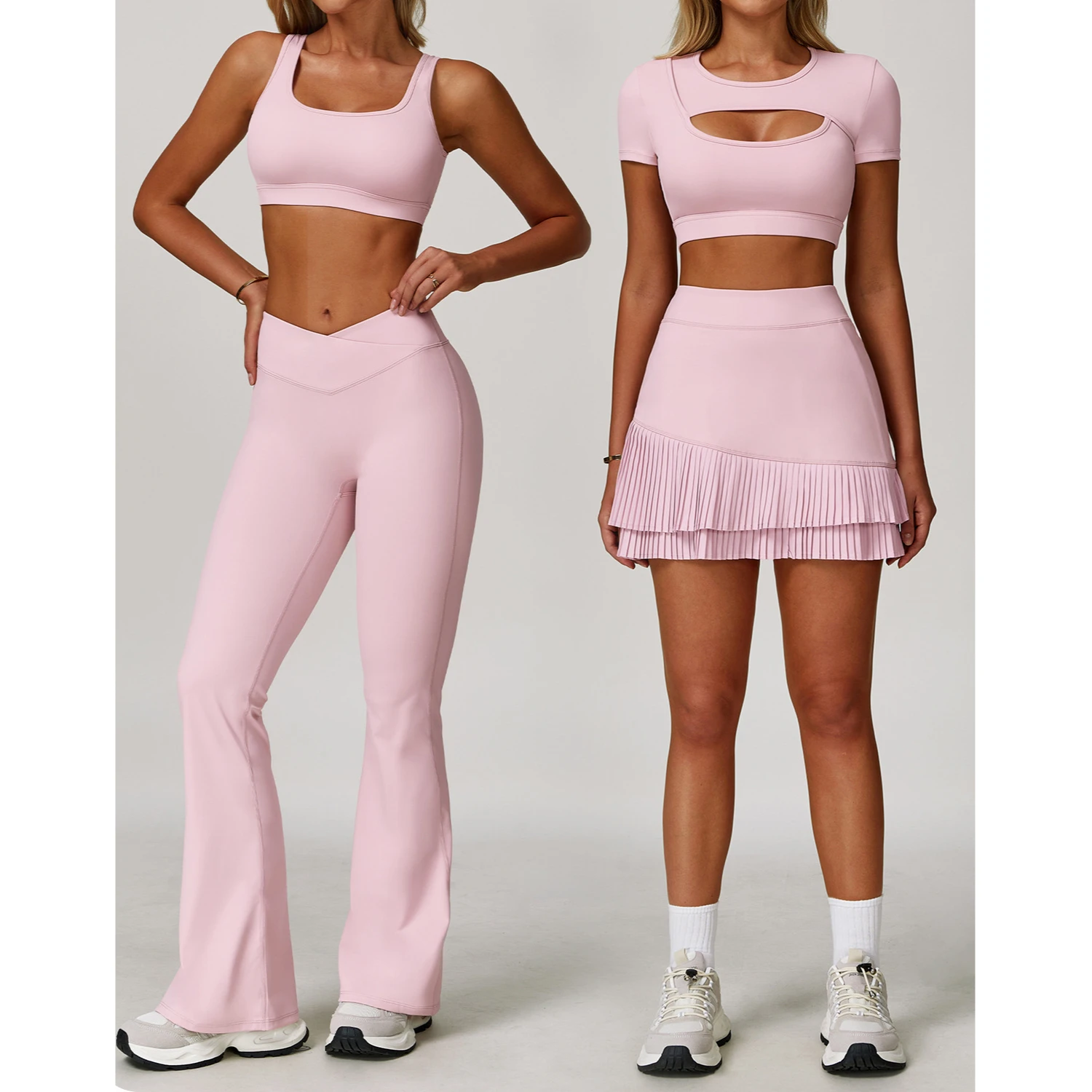 Color blocked yoga set beautiful back sports shockproof fitness suit women's tight fitting casual sports set