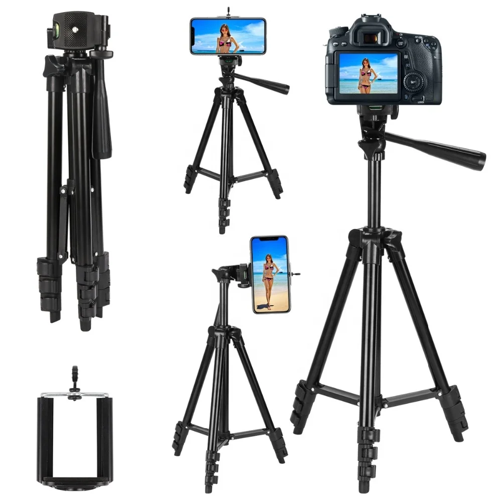 

3 in 1 Lightweight Camera Cell Phone Tripod 3120 for Phone Stand Holder Adjustable Camera Tripods Photo Selfie Remote Control, Black