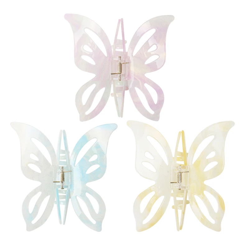 

Fashion Butterfly Women Hair Accessories 11cm King-size Butterfly Hair Claw Glitter Acrylic Color Changing Hair Claw Clips
