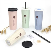 

Portable travel mugs fashion reusable 450ml wheat straw coffee cup with straw