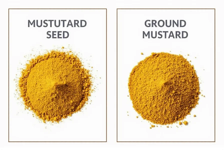 Bowl with mustard seeds and mustard powder