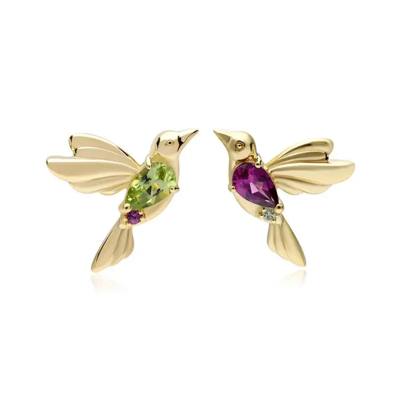 925 sterling silver fashion jewelry earrings Animal Hummingbird Colorful Zircon gold plated stud earring women