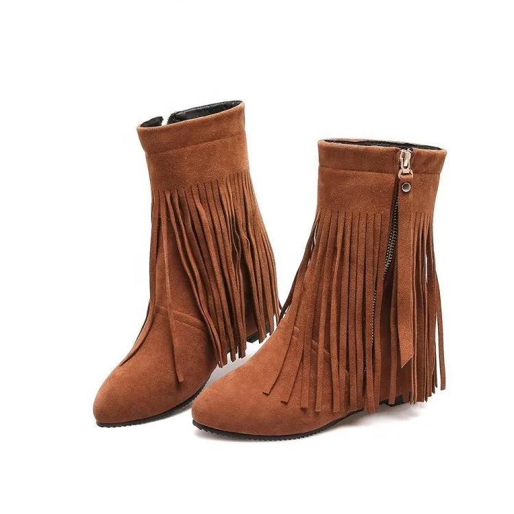 

2022 Amazon hot sale vintage flat casual female boots with side zipper tassel brown boots women shoes, Red/black/brown/beige