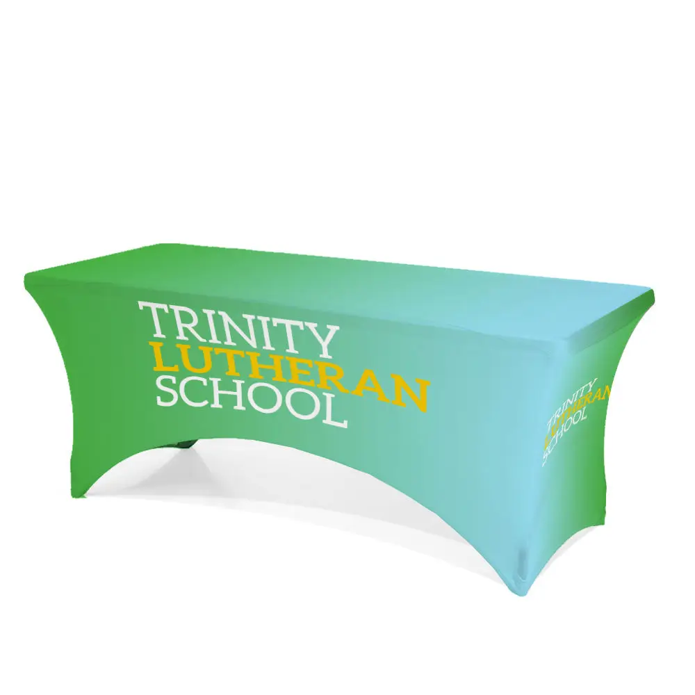 Promotional 4ft 6ft Trade Show Decoration Stretch Spandex Table Cover for Promotion Event Weeding Party Draped Table Cloth