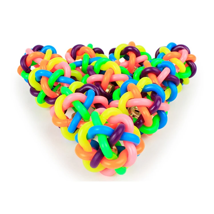 

Pet Colorful Braided Bell Ball Twist Rainbow Rubber Ball for Dog Cat, Mix color