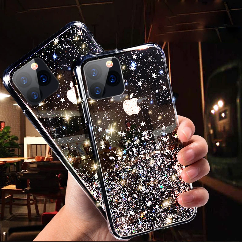 

AECKON Bling Star Flash Powder Business TPU mobile phone cover for iphone 11 pro 8 7 plus X XR XS Max Transparent Case Shell