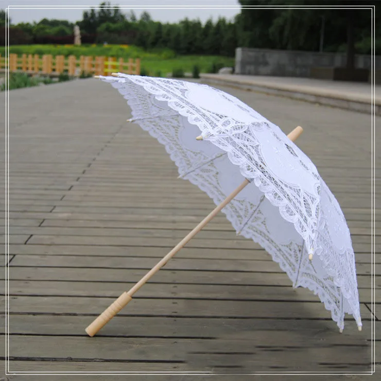 

Elegant Cotton Embroidery Ivory Battenburg Lace Parasol Wedding Umbrella