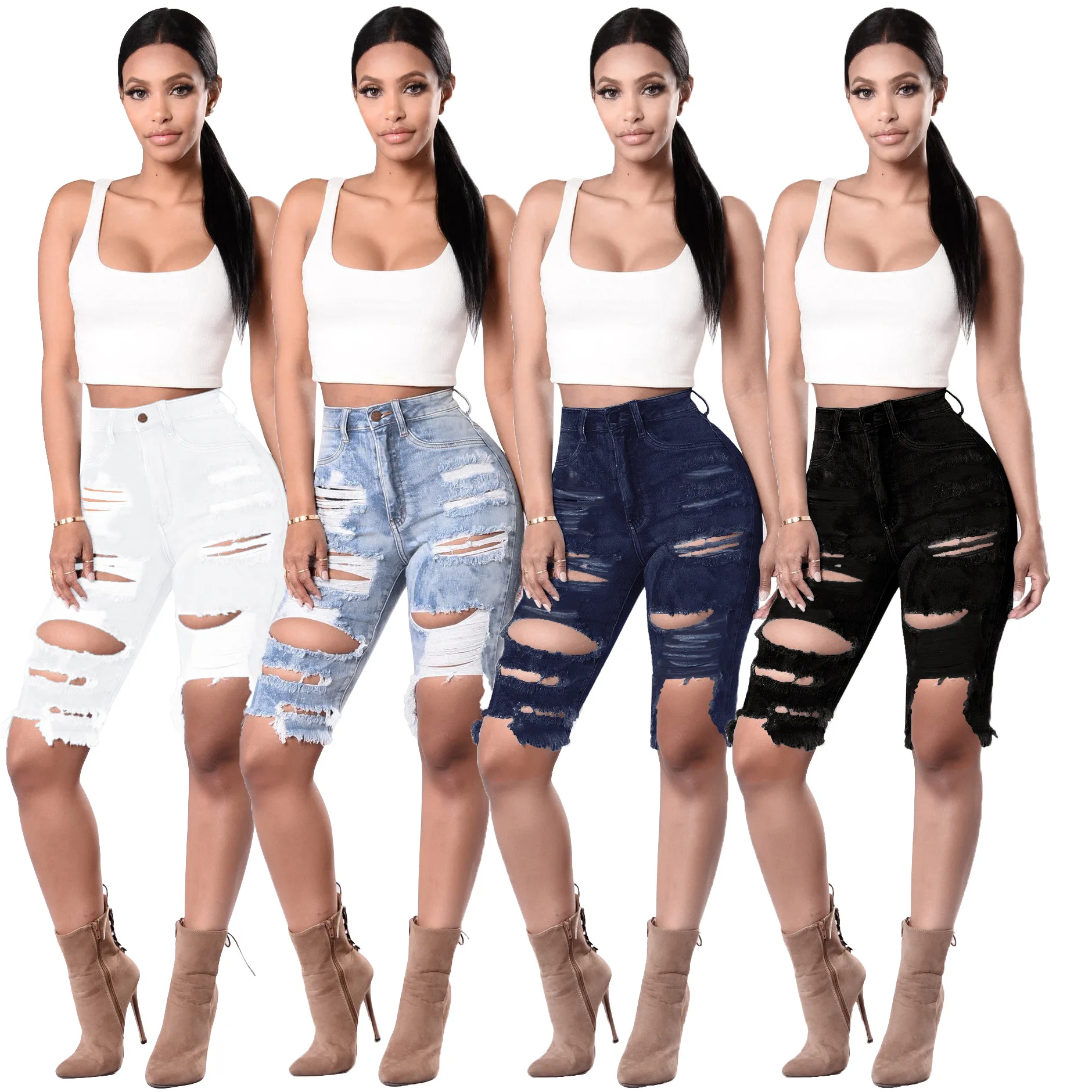 

H7427 - women new stylish ripped short jeans