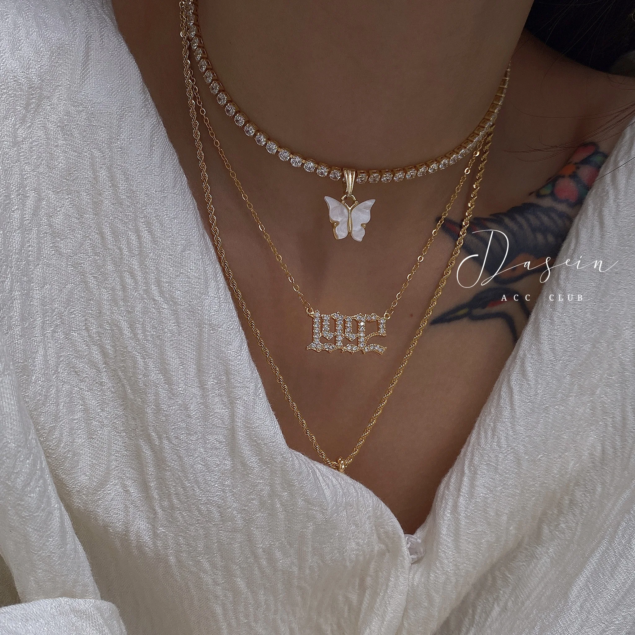 

2024 Dazan New Fashion 18k Gold Plated Cross Pendant Boho Multi Shaker Choker Dainty Necklace For Women