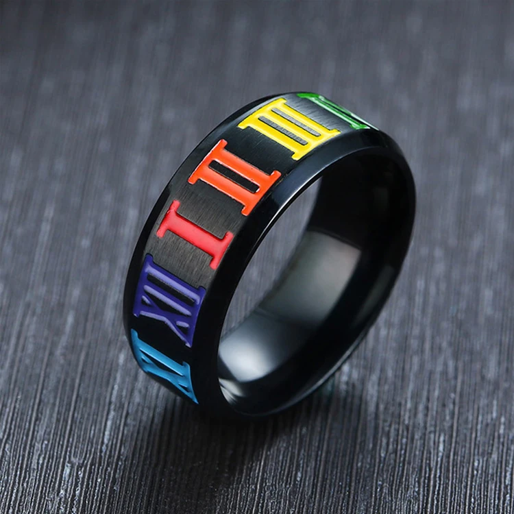 

Europe And American Hot Stainless Steel Enamel Ring Lgbt Gay Pride Roman Number Rings, Picture