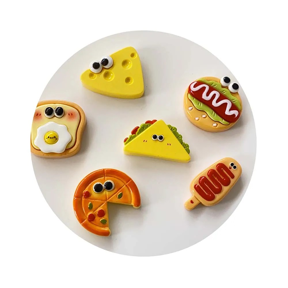 100 Pcs Cartoon Doll House Food Flatback Resin Charms Embellishment Mini Bread Toast Cheese Hot Dog Craft for Scrapbooking Decor