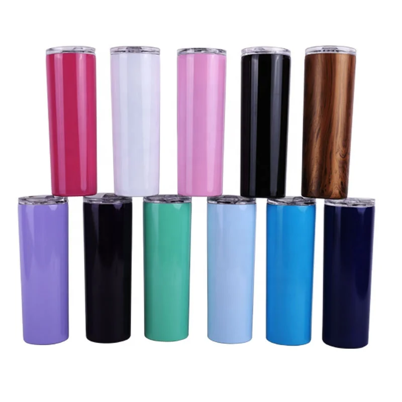 

Double Walled Vacuum Insulated 20oz Skinny Sublimation Stainless Steel Tumbler With Lid, Customized colors acceptable