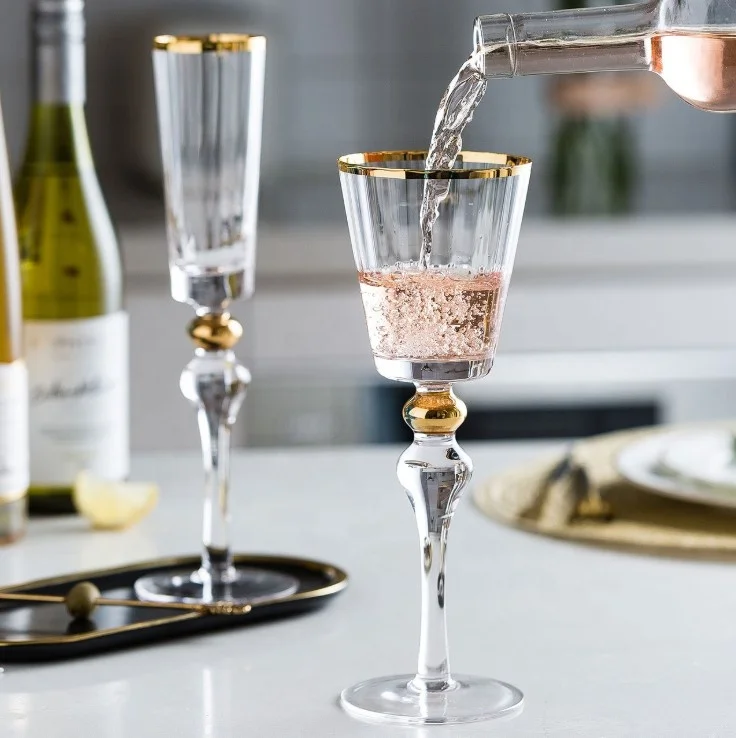 

Wedding Decorated Gold Rim Wine Champagne Glass Wedding