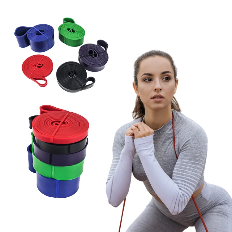 

100% Natural Latex OEM Home Exercise 208cm Full-body Powerband Heavy Duty Latex Pull Up Assist Resistance Band Set, Red, black, purple, green, blue