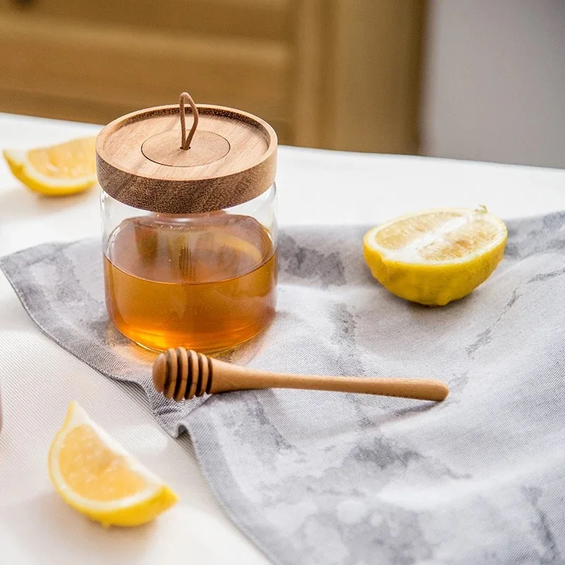
Wholesale Cheap Glass Honey Jar With Wood Lid And Spoon 