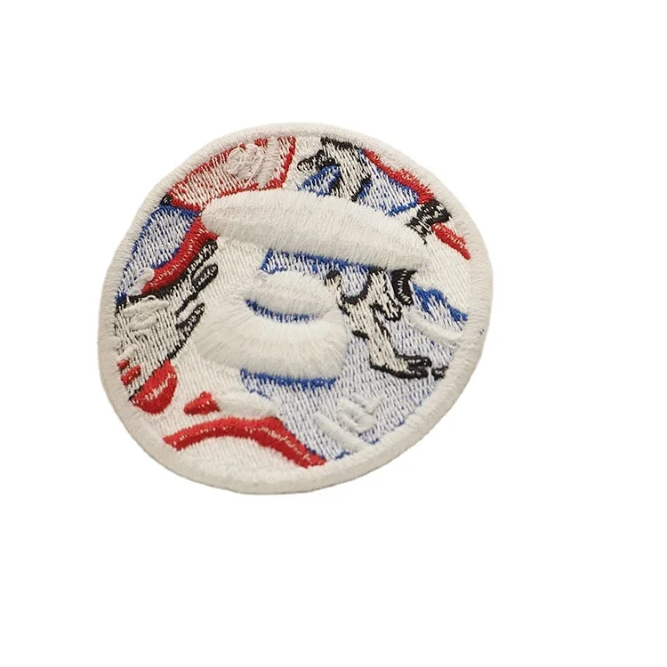 

Round embroidery patch applique denim short with embroidery patch, Customized color