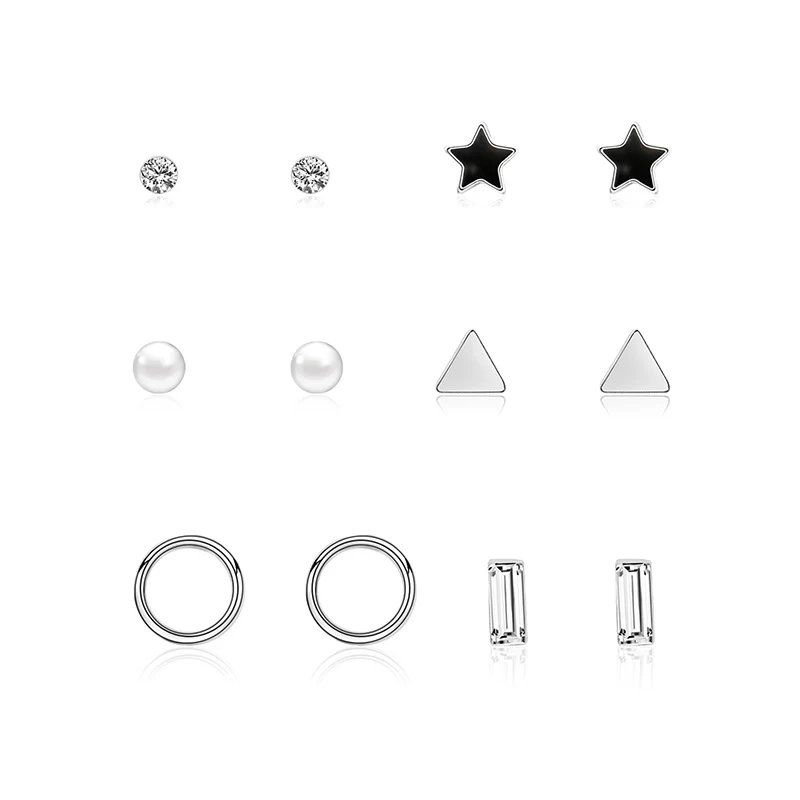 

PUSHI Factory hot sale small earring studs set Hot sell fashion jewelry crystal pearl stud earring sets suit for girls