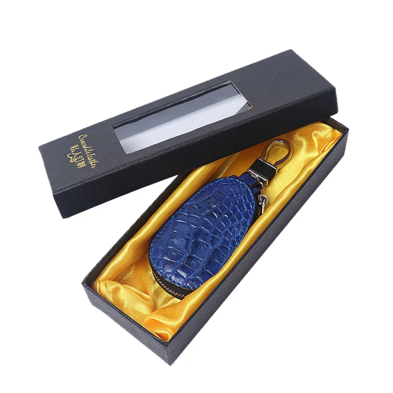 

Customized 100% Real Genuine Authentic Key Holder for Men Luxury Car Keychain with Gift Box Crocodile Skin Key Bags, Green/blue/black/burgundy