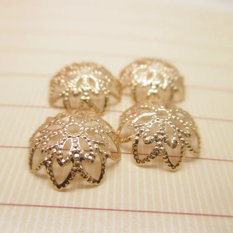 

Wholesale 24K hollow polygon flower holder beads cap for DIY jewelry making, Gold