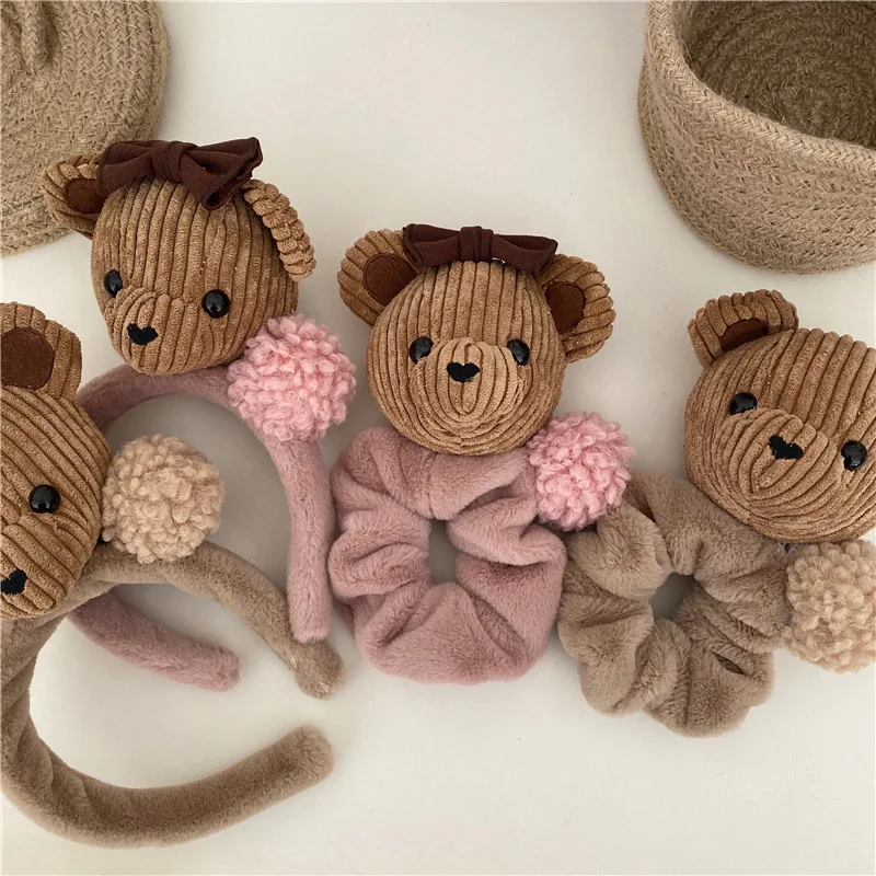 

JUHU New super big cartoon cloth art doll headband cute bear girl hair tie hair rope hair accessories series for women, Colorful