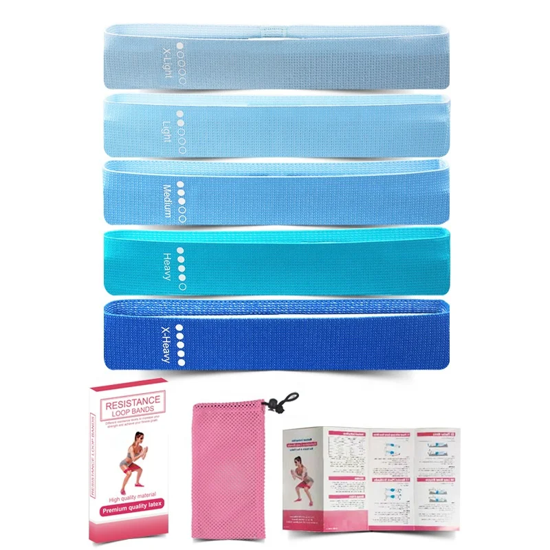 

New design custom exercise loop bands fitness cotton ankles wrapped 5 pieces set elastic resistance band, As picture