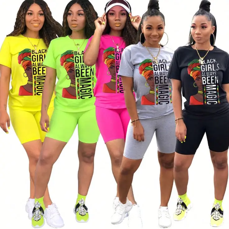 

Summer Sexy Fashion Print Two Piece Short Set Women Track Suit Outfits Womens Clothing Sets Two Pieces, As pictures