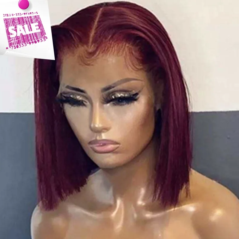 

short bob hair Pre Plucked Transparent lace #99j red virgin human hair 360 Full Lace Wigs for black women virgin hair bob wigs, Ombre color