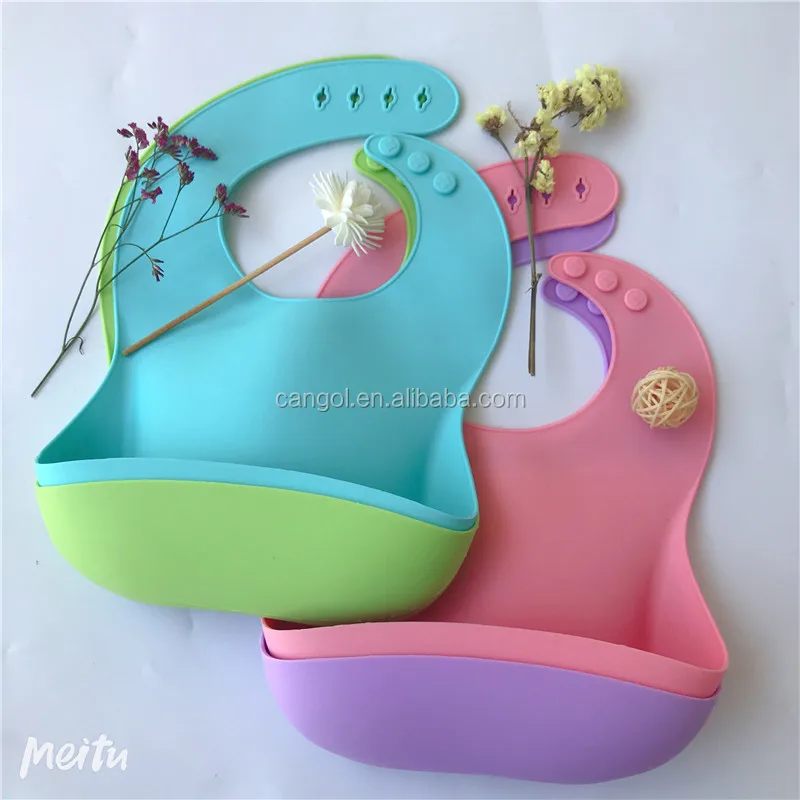 
Comfortable Silicone Feeding Bib Waterproof Adjustable Snaps Baby Bibs For Infants And Toddlers With Food Catcher Pocket 