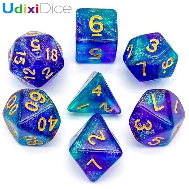 

Purple&Green Acrylic Glitter Dice RPG DND 7 PC Custom Made D20 Dice