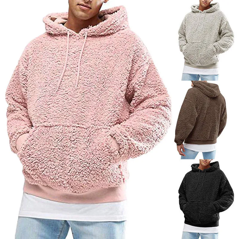 

High Quality Men Winter Fluffy Hoodie Pullover Fleece Sweatshirt Hooded Coat Sweater Jumpers, Accept customized