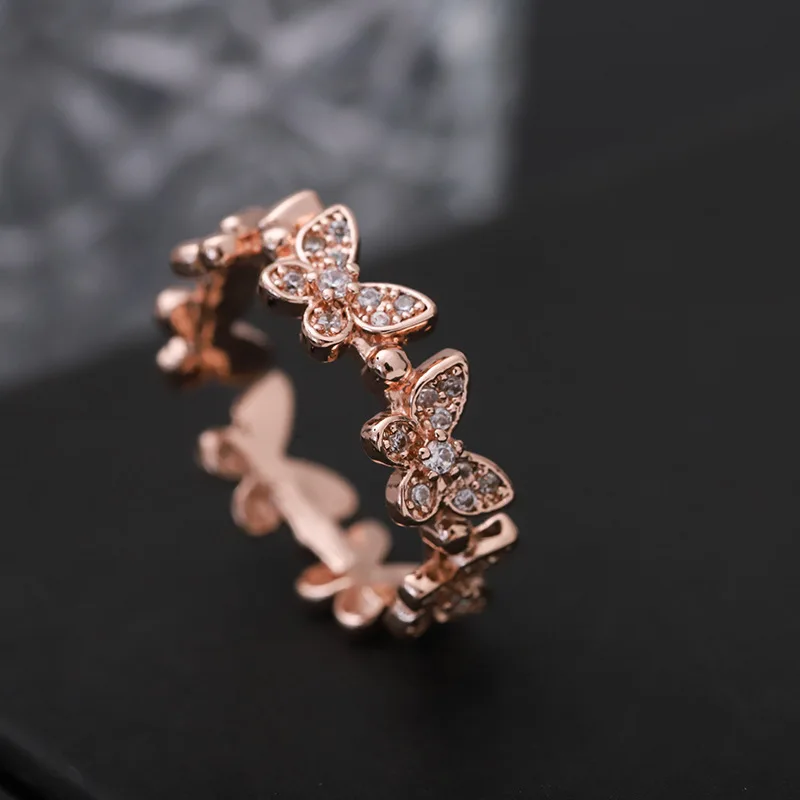 

Hotsale Design Rose Gold Silver Cubic Zirconia Butterfly Ring Adjustable Crystal Butterfly Ring For Women Girls