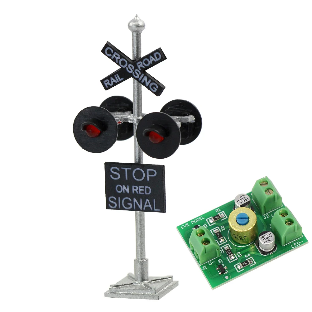 

JTD876RP Model Train Railway 1:87 HO Scale Railroad Traffic Light Crossing Signals 4 heads LED made + Circuit board flasher