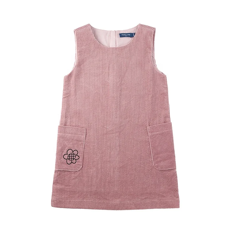 

Gabby Loop Kids Lovely Straight-Through Pink Sleeveless Girls Floral Corduroy Dress Sunflower Embroidery, Picture shows