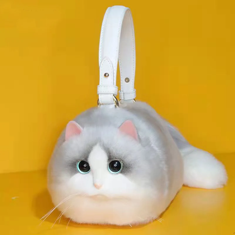 

High quality cute british shorthair cat simulation bag hot sale plush fur animal cat bag cat shaped crossbody bag handbag