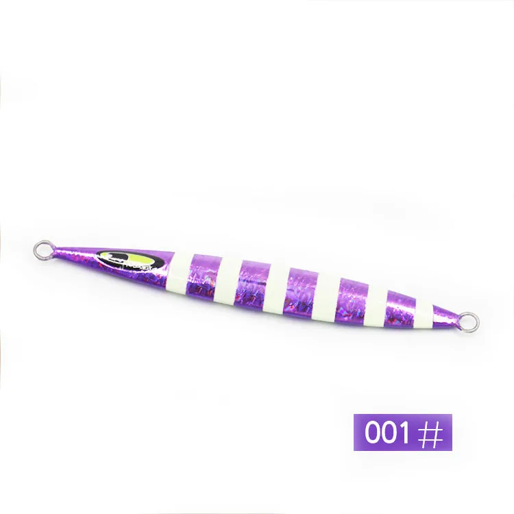 

Micro Jigs Metal Jig Fishing Lure Snapper Jigging Tuna Lures, Orange, blue, purple, pink, grey with luminious straps