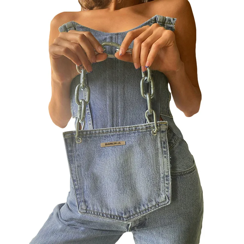 

YD - 067 Ready to ship fashion women jean corset crop top with handbag off shoulder backless lace up sexy corset tops